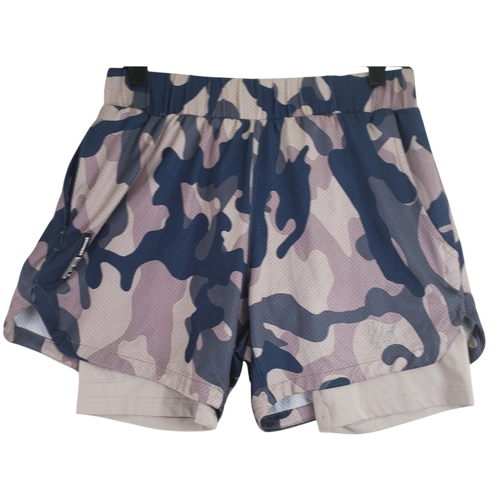 YoungLA 2-in-1 Training Shorts Mens M Blue Camo Gym Fitness Activewear